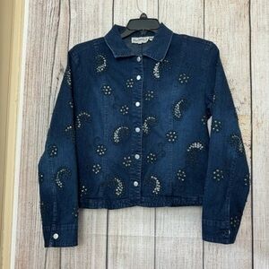 Vintage Flashback Womens embroidered/Sequins denim jacket Petite Large